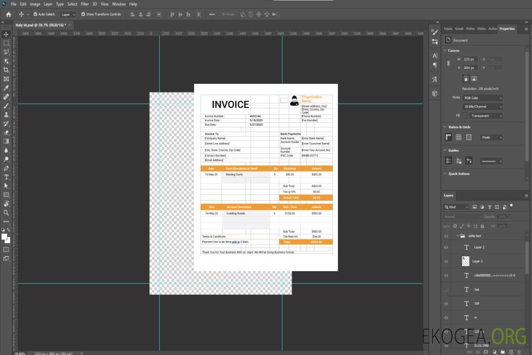 Modèle de facture de main d'œuvre template